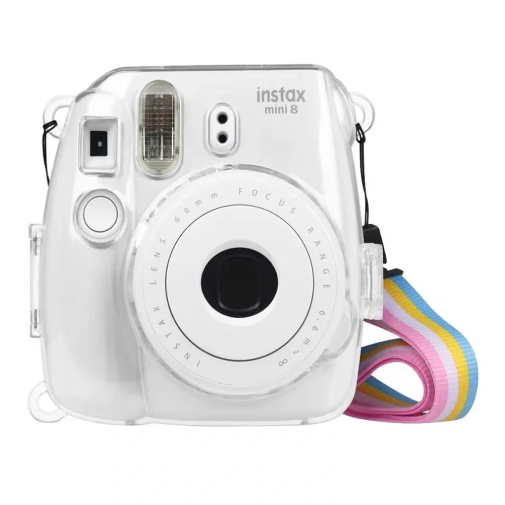 Fujifilm instax mini 8 Clear Instant Camera Case with Pastel Rainbow Strap